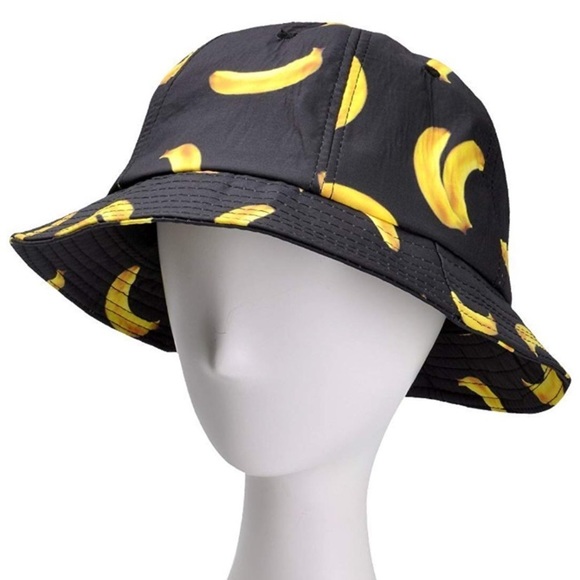 Accessories Womans Black Banana Pattern Bucket Hat Nwt Poshmark